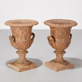 Pair George III style limed wood campana urns