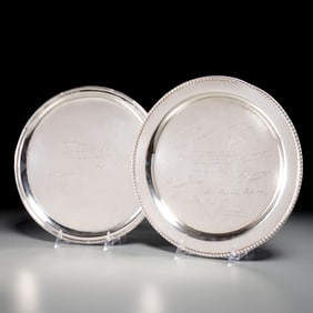 (2) Silver trays dedicated to Anthony Marshall