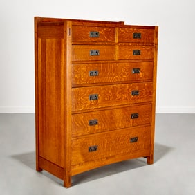 Stickley, oak tall chest of drawers
