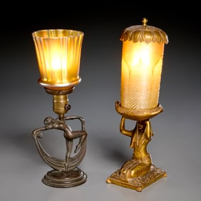 Durand and Quezal, (2) art glass lamps