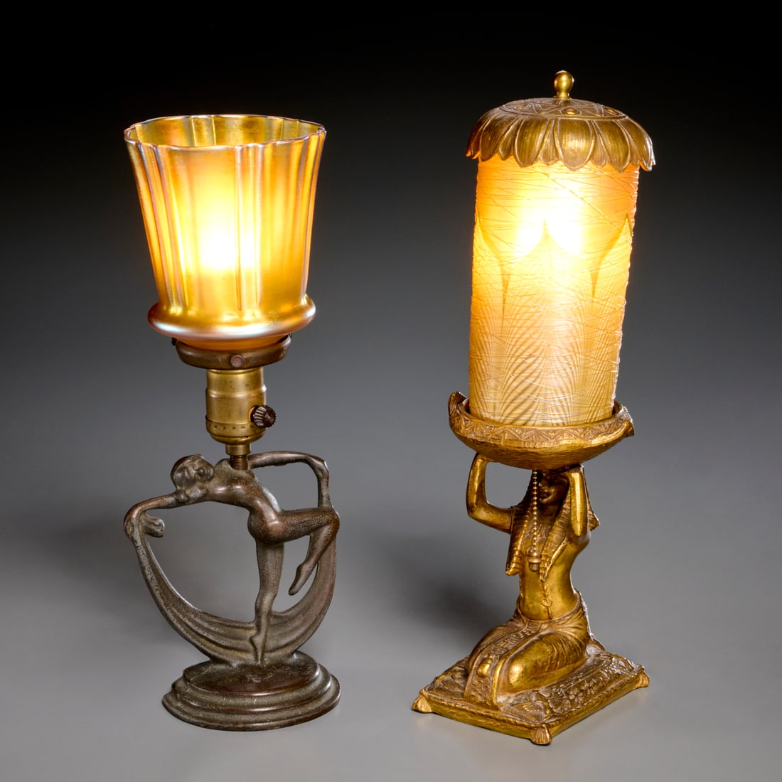Durand and Quezal, (2) art glass lamps (1 of 8)