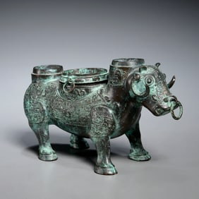 Chinese bronze ox-form zun
