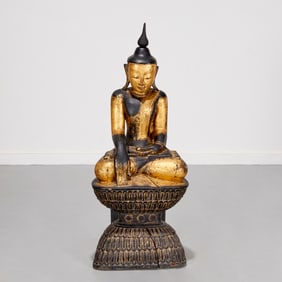 Large Southeast Asian giltwood seated Buddha