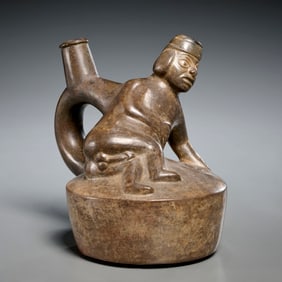 Moche erotic stirrup vessel, ex Sotheby's