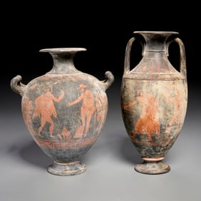 (2) Greek Attic style pottery vessels