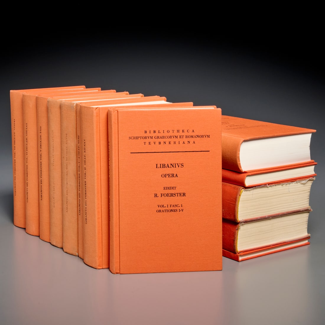 R. Foerster, Libanius Works, Vols. I-XII: R. Foerster, Libanius Works, Vols. I-XII, Libanii Opera. Bibliotheca Scriptorum Graecorum et Romanorum Teubneriana, Georg Olms Verlag, bound as 13 vols., 1997 (Vol. I-1), 1998 (Vols. I-2 through VIII)