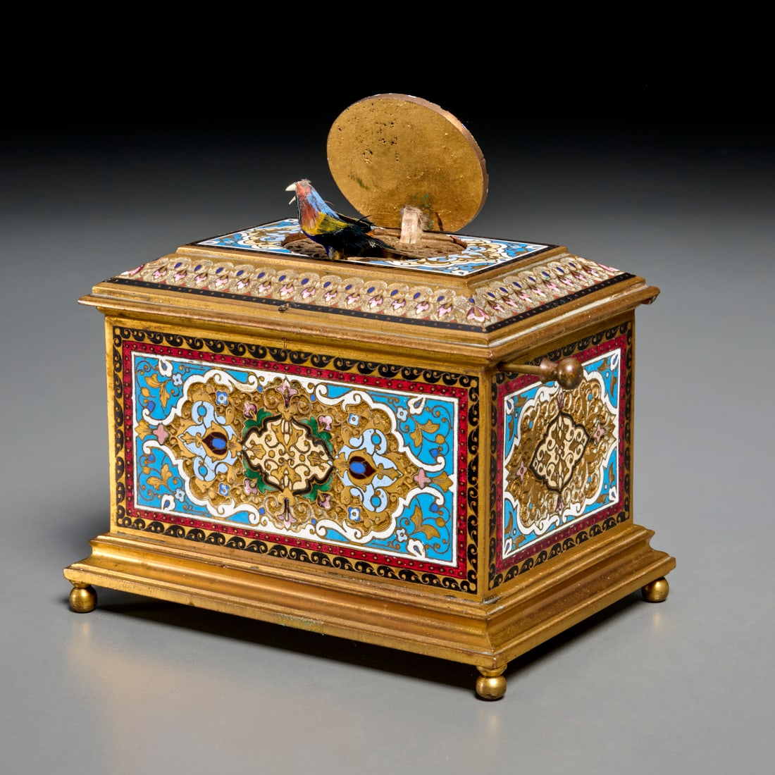Champleve enameled bronze singing bird box (1 of 7)