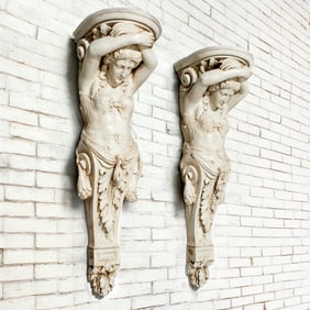 Pair large Classical style plaster caryatids