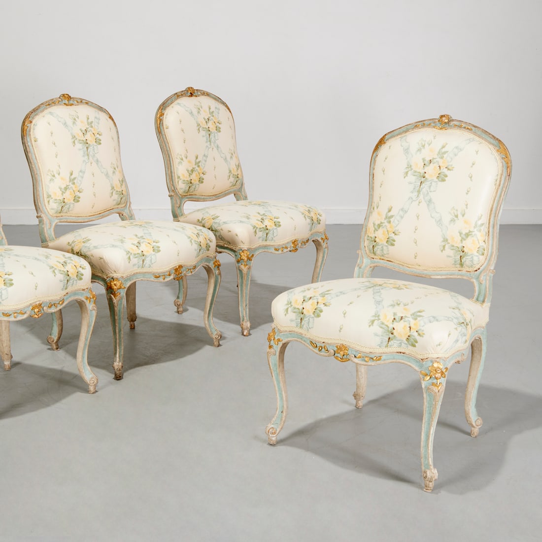 Set (4) antique Louis XV style blue painted chairs (1 of 6)