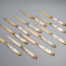 Set (12) French silver gilt dessert knives