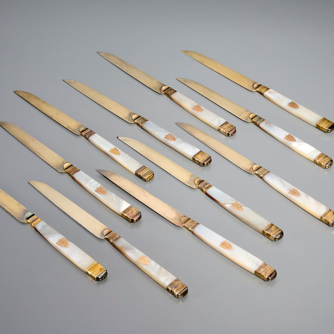 Set (12) French silver gilt dessert knives (1 of 8)