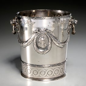 German Neoclassic Hanau silver wine cooler