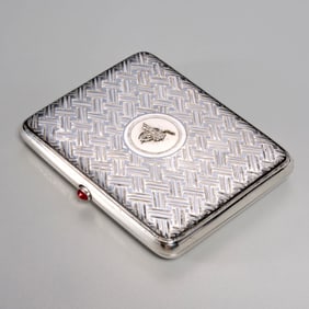 Russian silver cigarette case with Royal Tughra