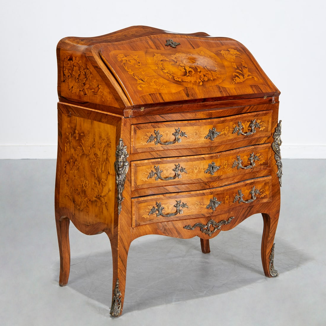 Italian Rococo style marquetry secretary commode (1 of 7)