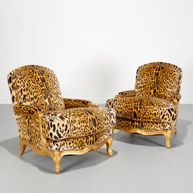 Pair Louis XV style Scalamandre "Leopardo" chairs