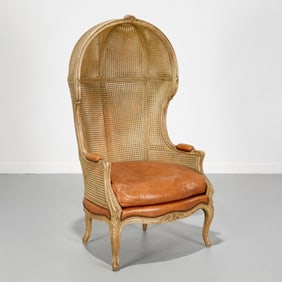 Louis XV style caned hooded bergere