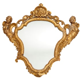 Continental Rococo giltwood cartouche mirror