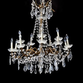 Baccarat style 15-light bronze, crystal chandelier
