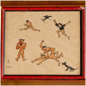 Tsuguharu Foujita, ink and watercolor on paper