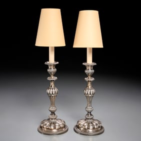 GB. Borrani, pair Italian silver candlestick lamps
