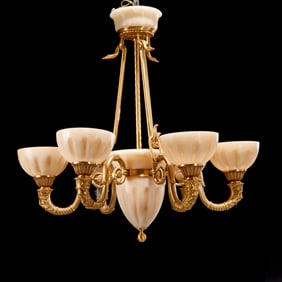 Empire style ormolu and alabaster chandelier