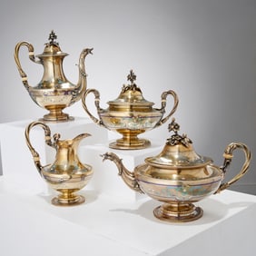 French silver-gilt and Enamel tea & coffee set