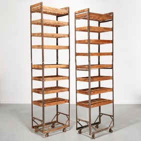 Pair antique French vintner's wine racks