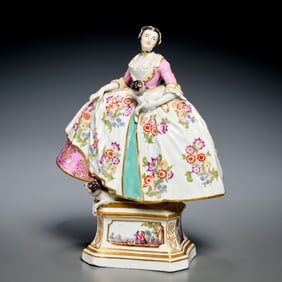 Continental porcelain female figure with pug