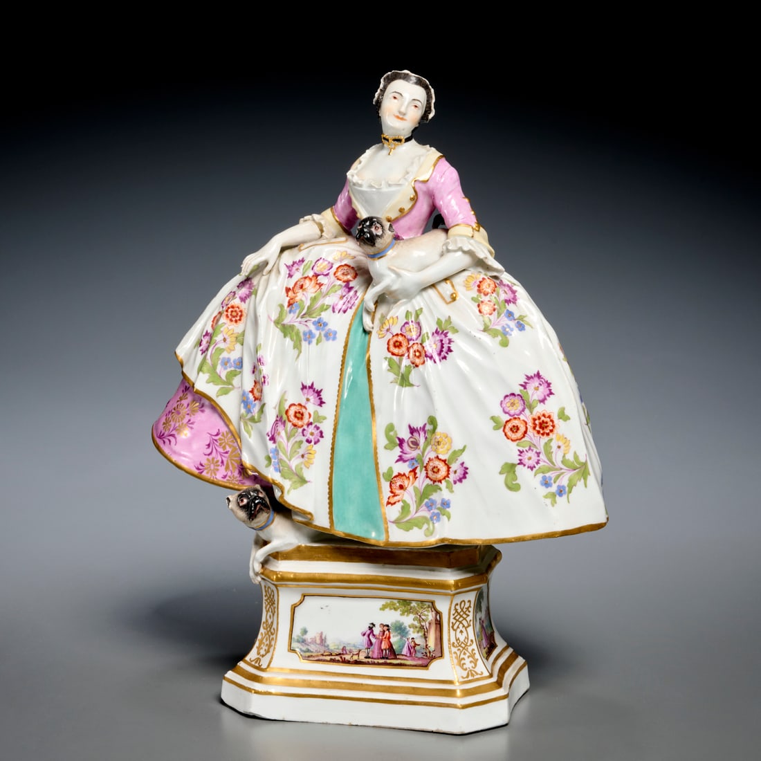 Continental porcelain female figure with pug (1 of 10)