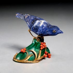 Gold mounted lapidary specimen bird model