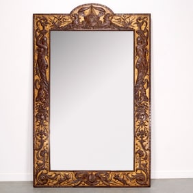 Monumental French repousse bronze and gilt mirror