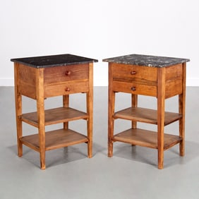 Pair Louis Philippe marble top night tables