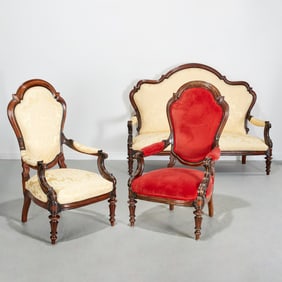 North Italian parcel ebonized walnut salon suite