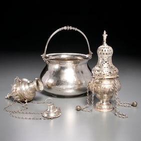 Group (3) antique Italian silver church articles