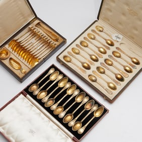 French assembled vermeil silver flatware