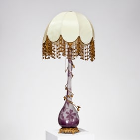 Galle (attrib), monumental cameo glass vase lamp