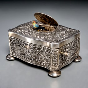 German sterling silver singing bird box