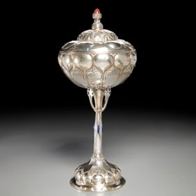 Monumental German silver cup and cover