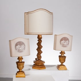 (3) Italian Baroque style giltwood table lamps