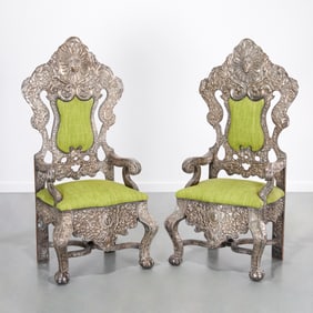 Pair Spanish Colonial silver-mounted armchairs