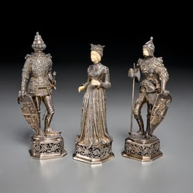 (2) German silver knights and (1) Lady figure