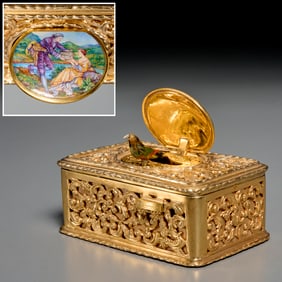 Emil Brenk silver gilt and enamel singing bird box