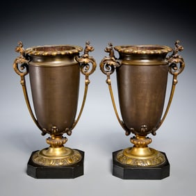 Pair Napoleon III engine-turned bronze urns