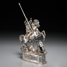 German silver figure of knight on horseback