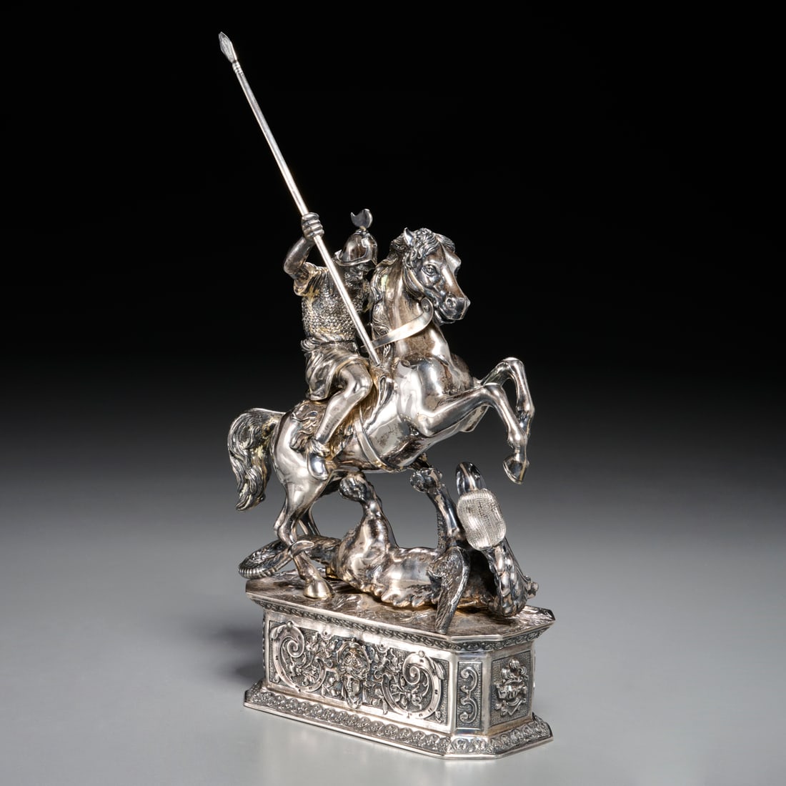 German silver figure of knight on horseback (1 of 8)