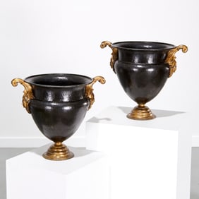 Pair Italian Grand Tour style bronze urn lamps