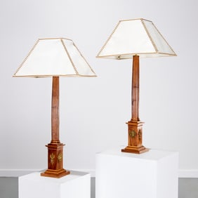 Pair Italian Empire bronze mounted walnut lamps
