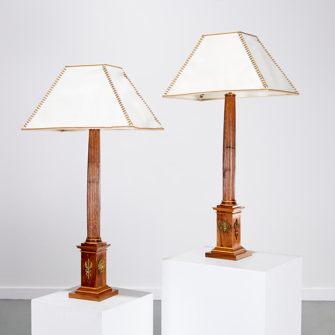 Pair Italian Empire bronze mounted walnut lamps (1 of 6)