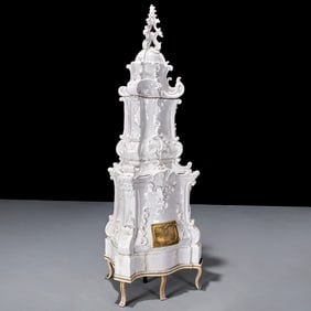 Continental Rococo style ceramic faience stove