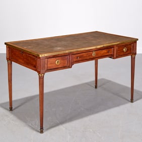 Louis XVI brass mounted walnut bureau plat